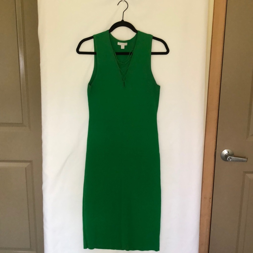 NYC Stretch Knitted Lace Up Neckline Dress